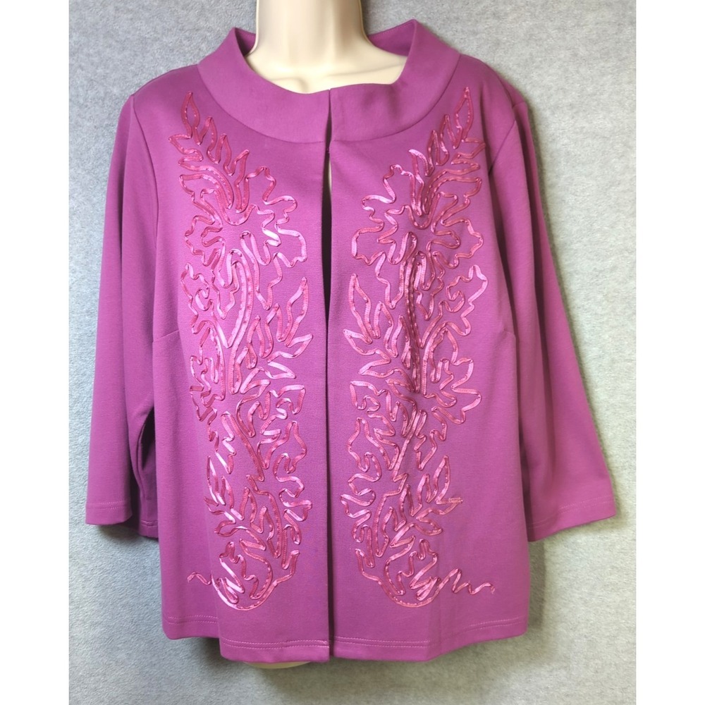 Bob Mackie Women Jacket 1X Embroidered Pink Purple Chic Polished Art to Wear
